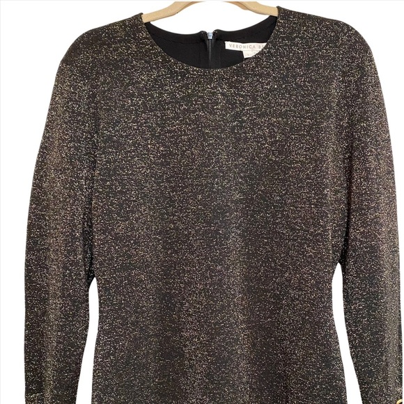 NEW Veronica Beard Sharon Black And Gold Metallic BodyCon Crewneck Sweater Dress - Picture 6 of 15